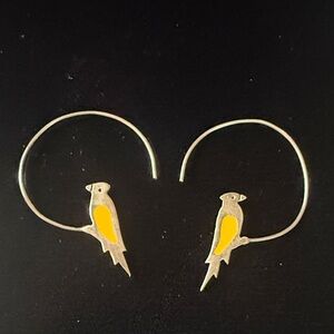Sterling Silver Yellow Bird Earrings | Nature Inspired Artisan Statement Jewelry